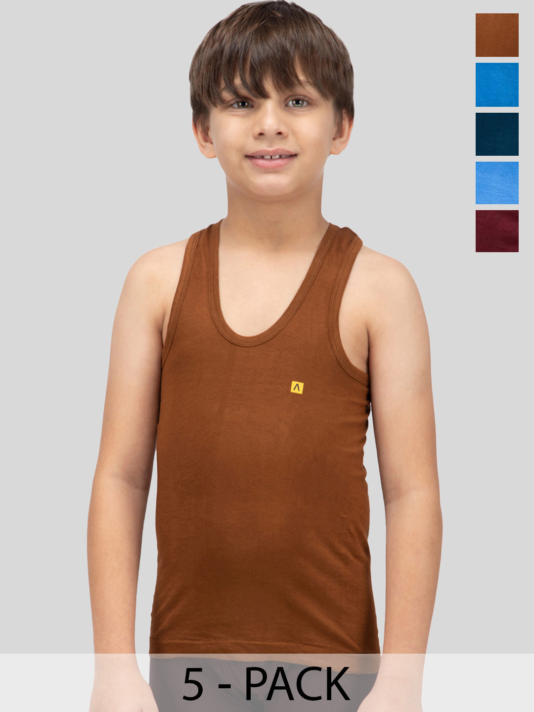 AMUL COMFY Boys Pack Of 5 Pure Cotton Innerwear Vests- AC-CSRN-VE-MULTI-60-5PC