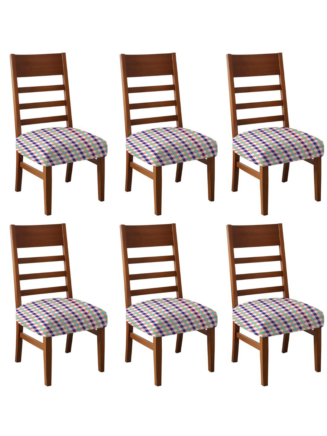 Lazi Blue & Red 200 GSM 6 Pieces Stretchable Dining Chair Seat Cover