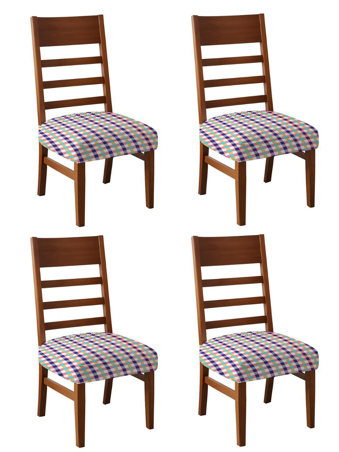 Lazi Blue & Red 200 GSM 4 Pieces  Stretchable Dining Chair Seat Covers
