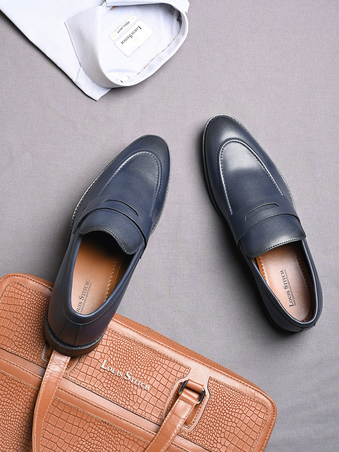 LOUIS STITCH Men Prussian Blue Formal Slip-On Mocassin Shoes