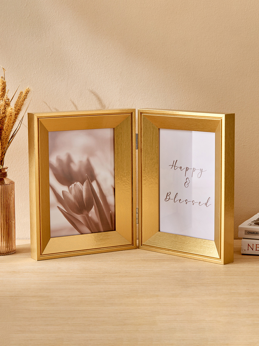 Home Centre Beige Wooden Table Photo Frames