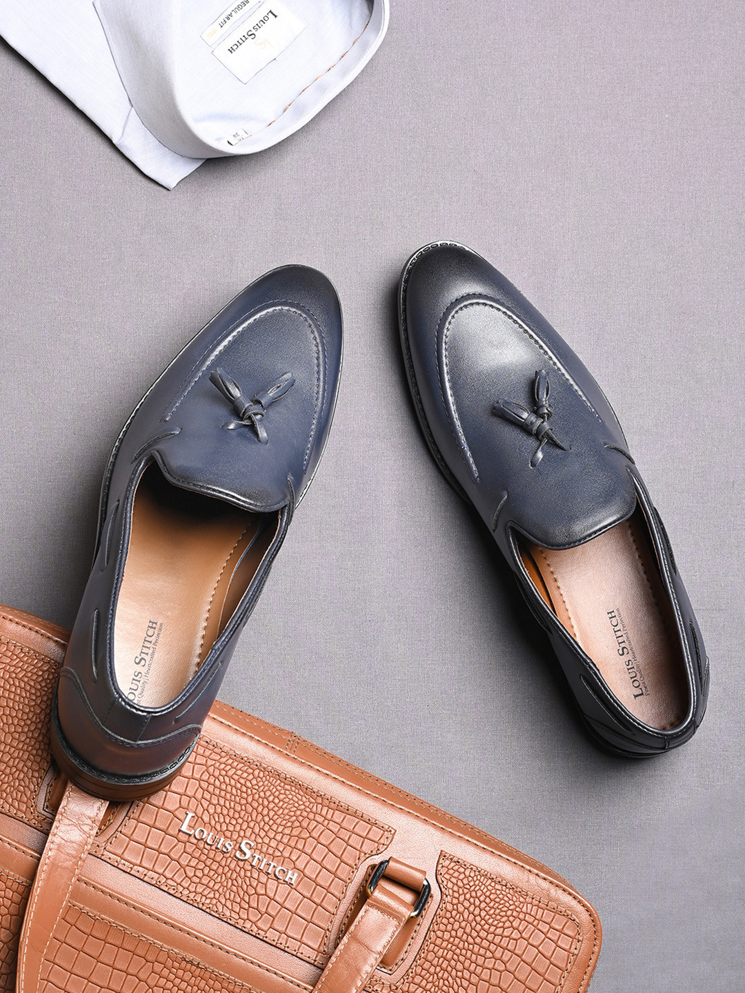 LOUIS STITCH Men Prussian Blue Formal Slip-On Tassel Mocassin Shoes