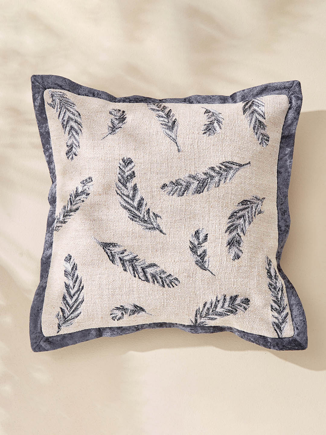 Home Centre Plushify Flamingo Embroidered Polyester Anti-Wrinkle Cushion Cover -16x16In