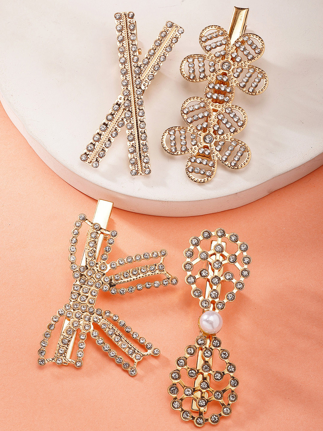 Bohey by KARATCART Women Set of 4 Embellished Alligator Hair Clip