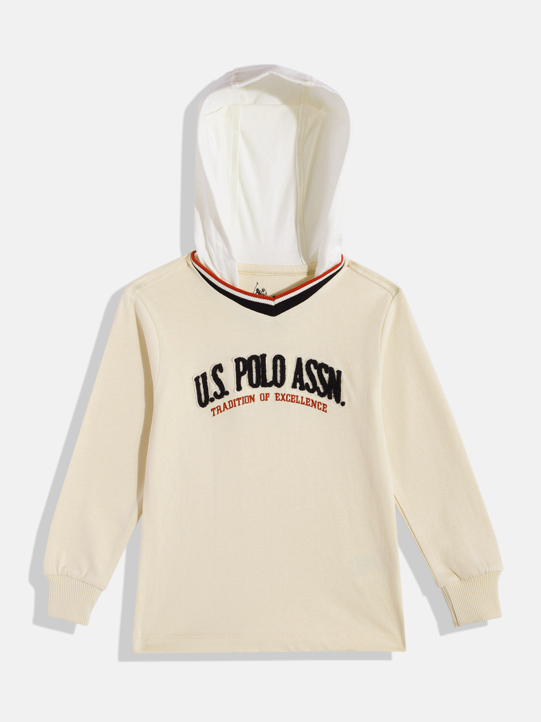 U.S. Polo Assn. Kids Boys Brand Logo Self Designed Hooded Pure Cotton T-shirt