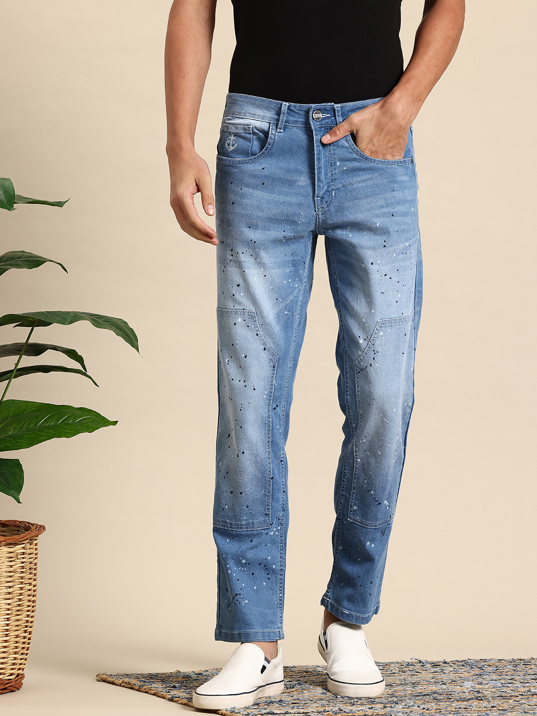 Mast & Harbour Men Relaxed Fit Faded Printed Stretchable Jeans