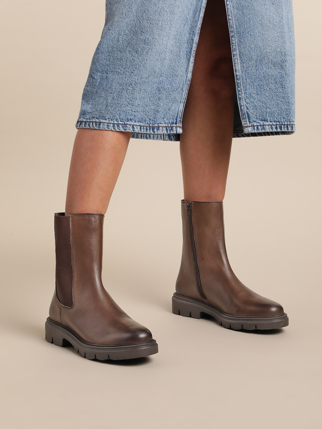 Nautica Women Mid-Top Regular Leather Block Heel Boots