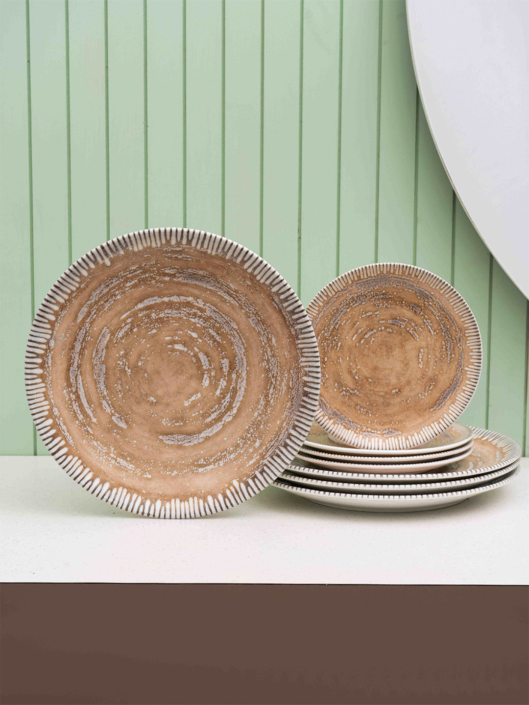 JCPL 8 Pcs Brown Textured Plates
