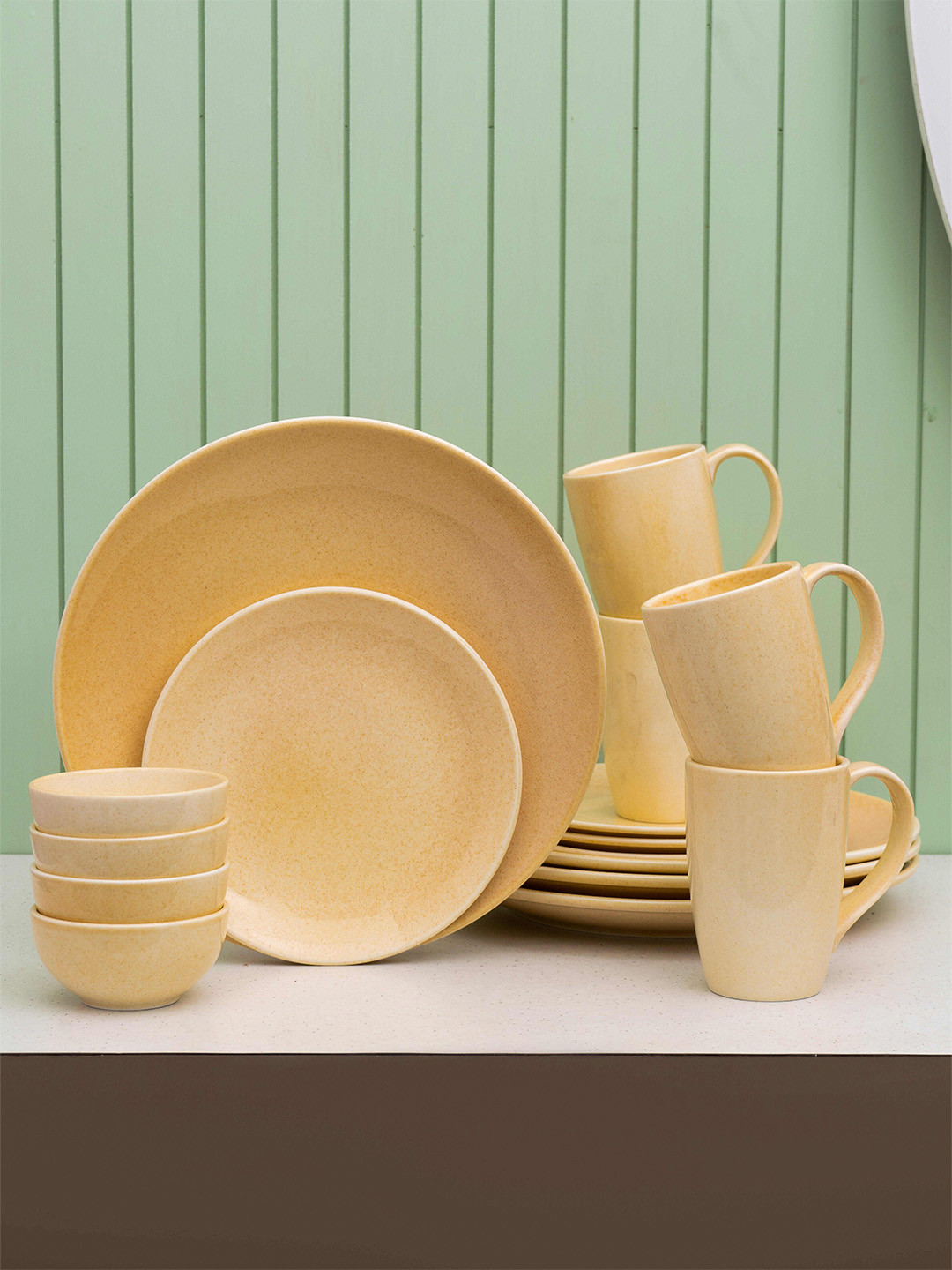 JCPL Reactive Pastel Peach Beige Solid Porcelain Microwave Safe 16 Piece Dinner Set