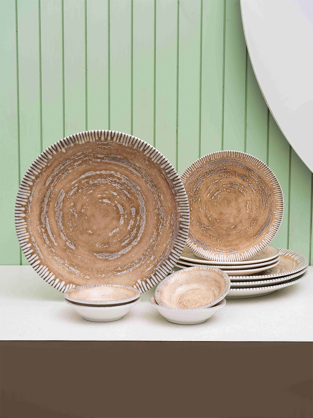 JCPL 12 Pcs Beige Textured Dinner Set