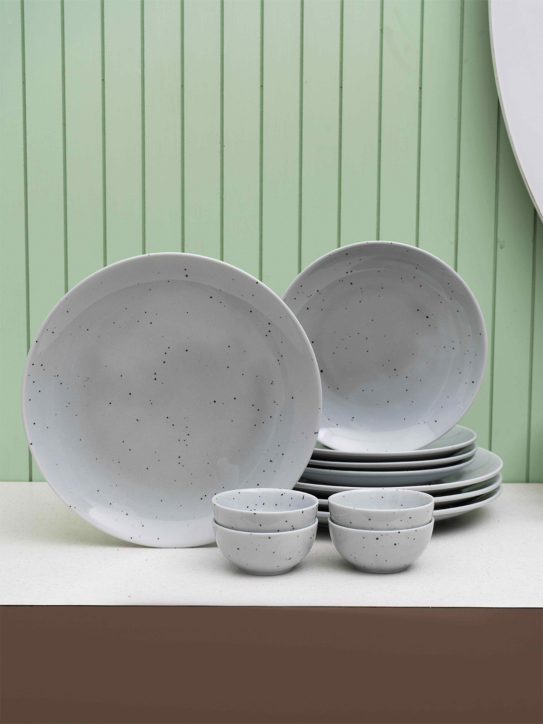 JCPL JC DS12 Grains Grey Solid Porcelain Dishwasher and Microwave Safe 12 Piece Dinner Set