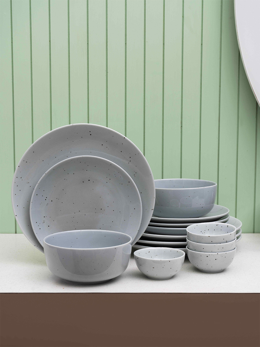 JCPL Grains Grey Solid Porcelain Microwave Safe 14 Piece Dinner Set