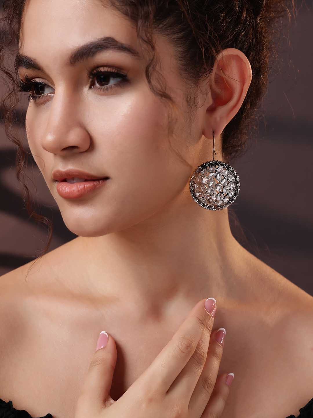 PANASH Silver Plated solitaire Stone Studded Drop Earrings