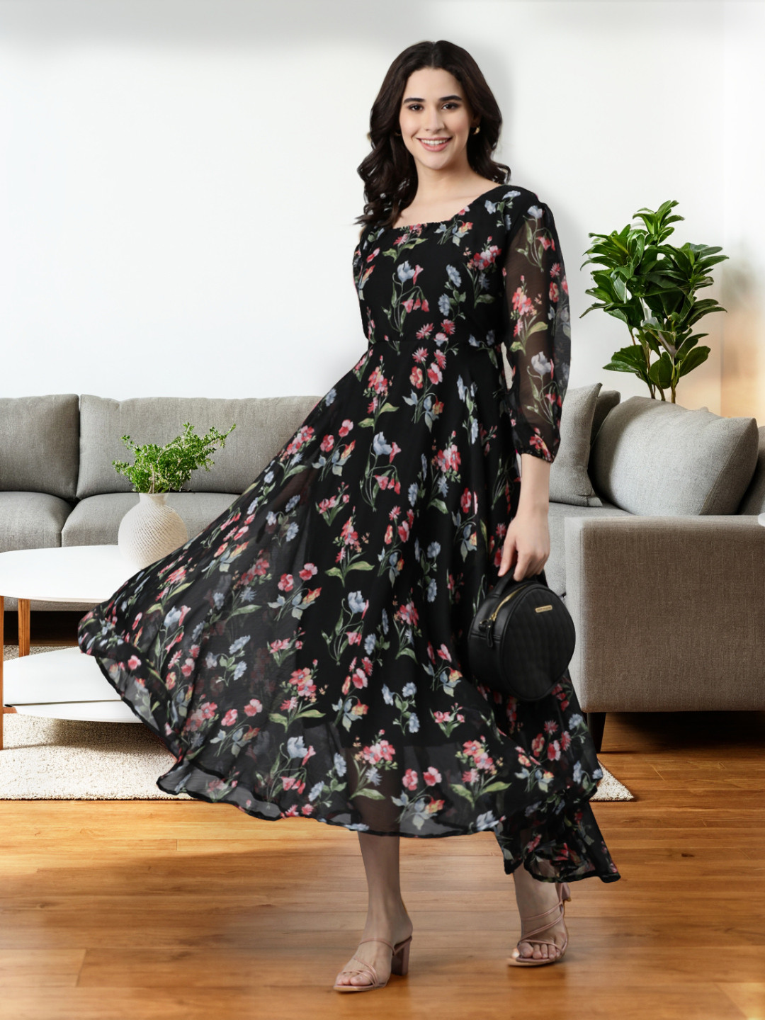 Souchii Printed Fit & Flared Maxi Ethnic Dresses