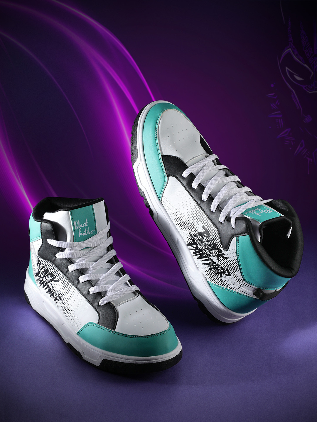 MARVEL STREET Men Black Panther Printed Sneakers with Perforated Detailing