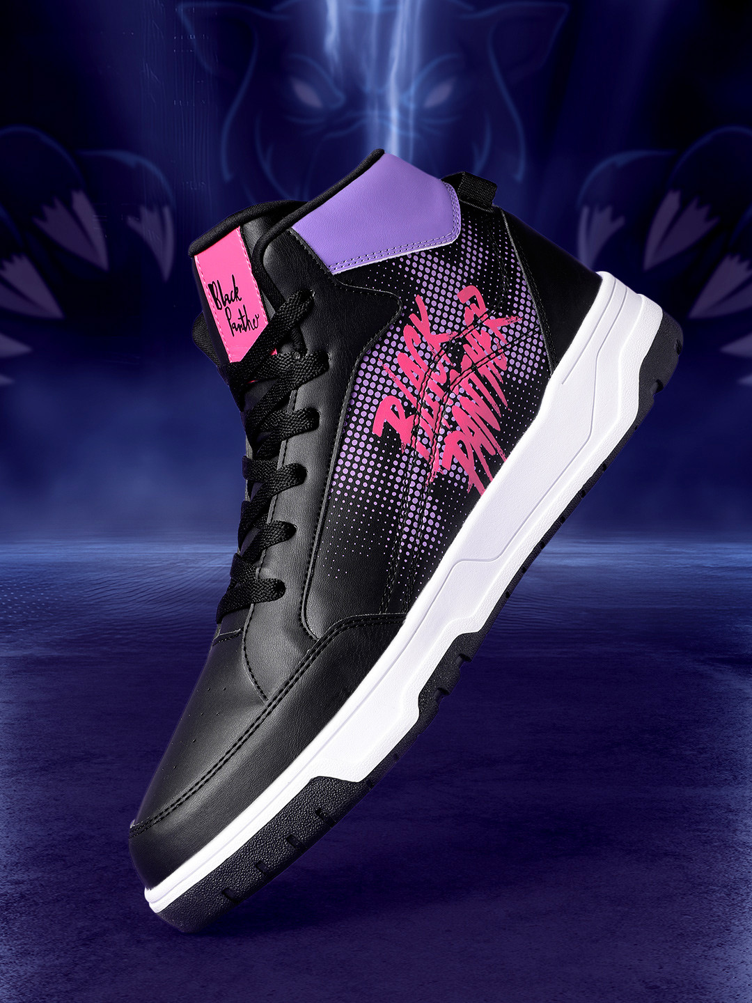 MARVEL STREET Men Black Panther Printed Sneakers with Perforated Detailing