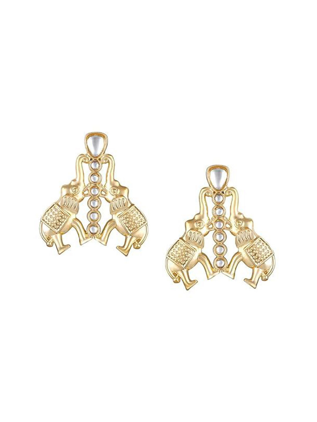 BDIVA 18K Gold Plated Traditional Elephant Shape Kundan Studded Drop Earrings