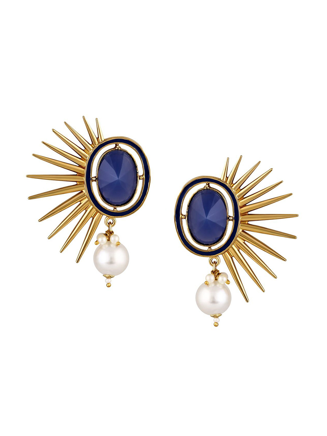 BDIVA 18K Gold Plated Contemporary Topaz Studded Sapphire Studs