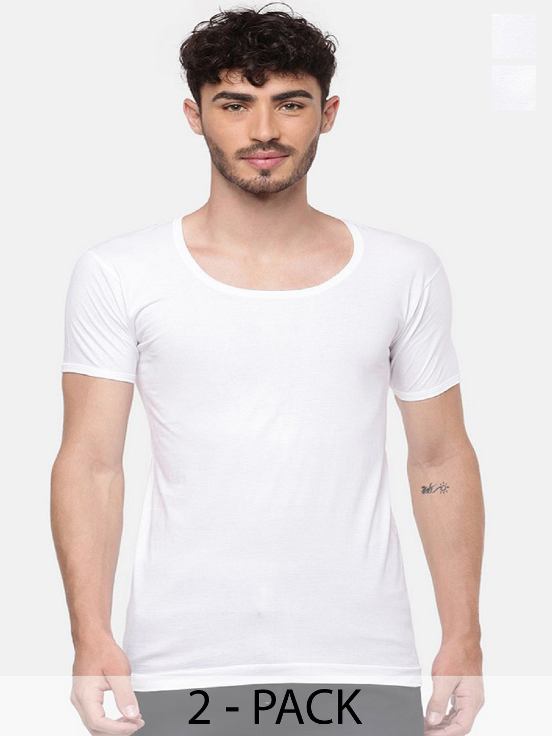 Ramraj Pack of 2 Men White Round Neck Half Sleeve Cotton Innerwear Vest