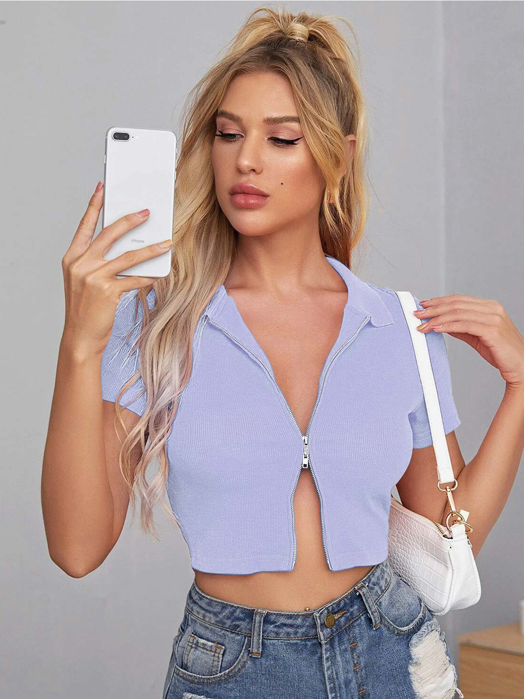 Stylecast X Slyck Shirt Style Crop Top