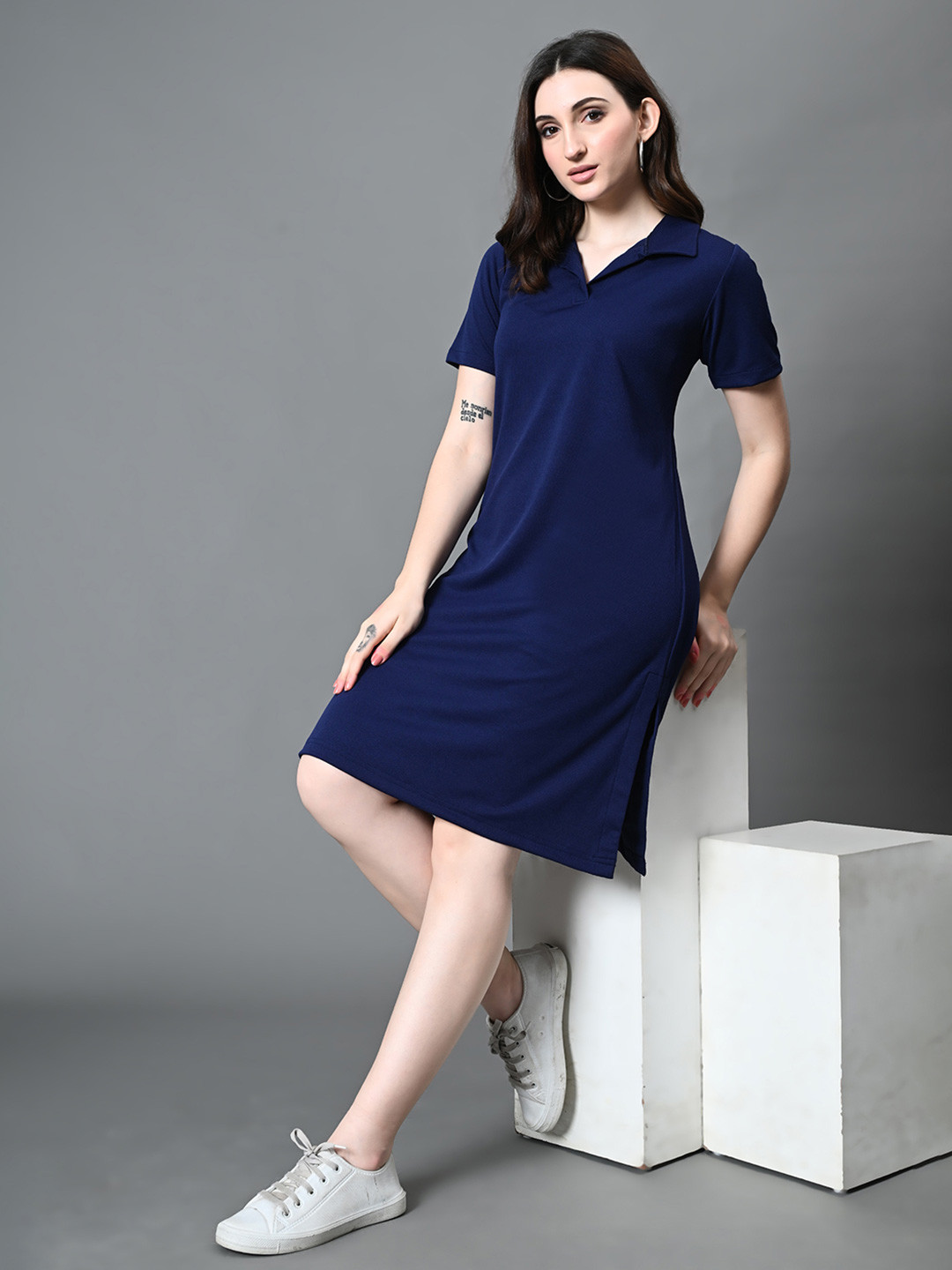 Myshka Solid Polo Collar T-Shirt Dress