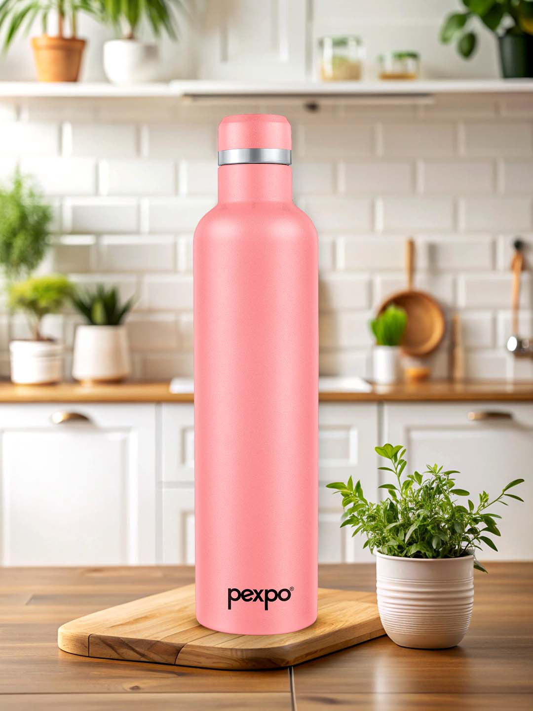 Pexpo Oreo Pink Solid Stainless Steel Double Wall Vacuum Water Bottle - 1L