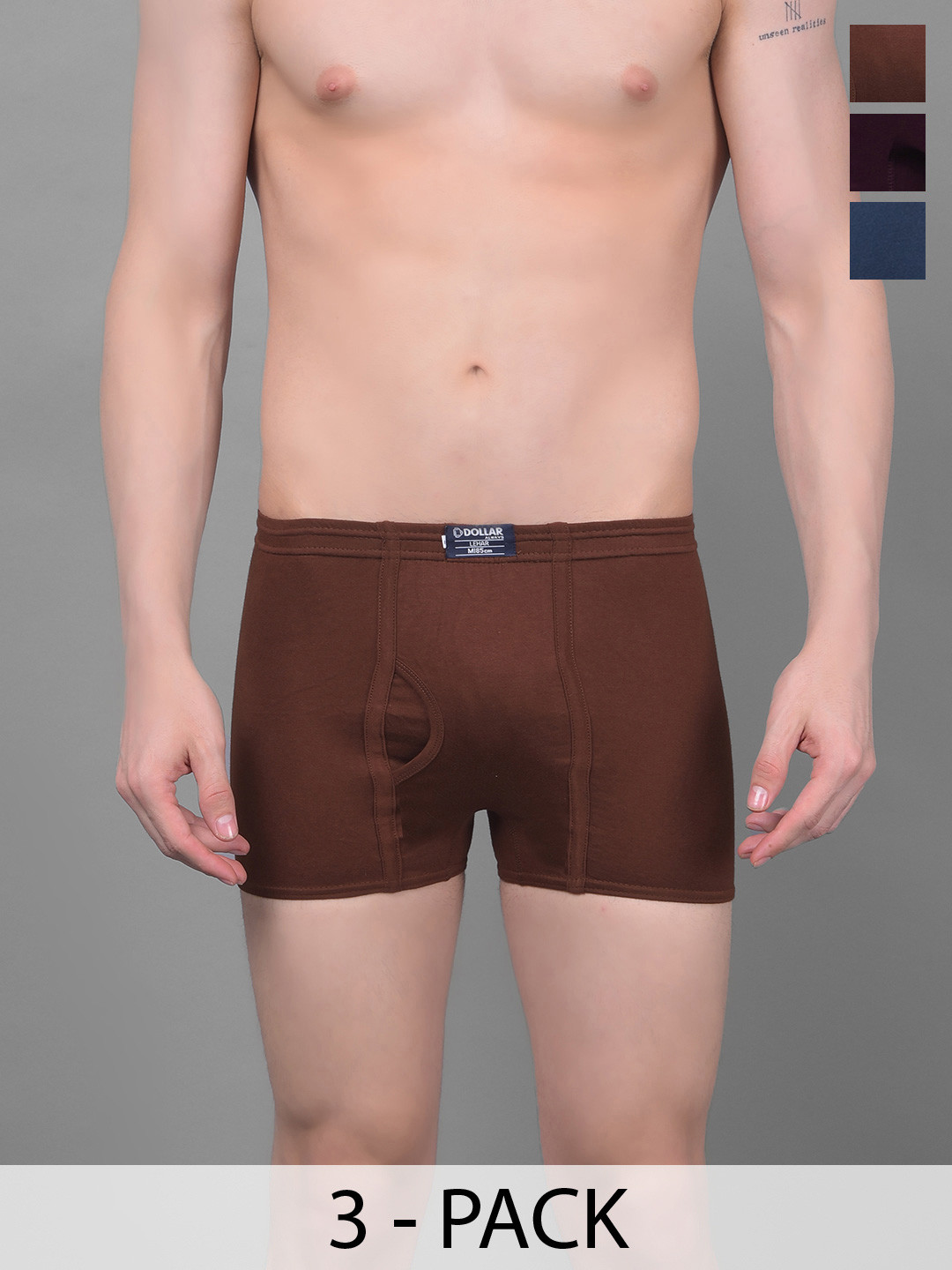 Dollar Lehar Mens Combed Cotton Trunk - Pack of 3 - Assorted