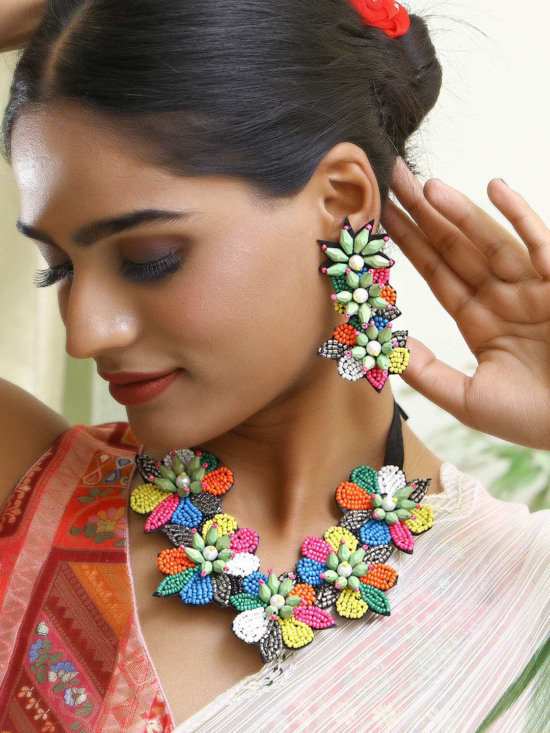 Adwitiya Collection Handcrafted & Pearl Beaded Jewellery Set