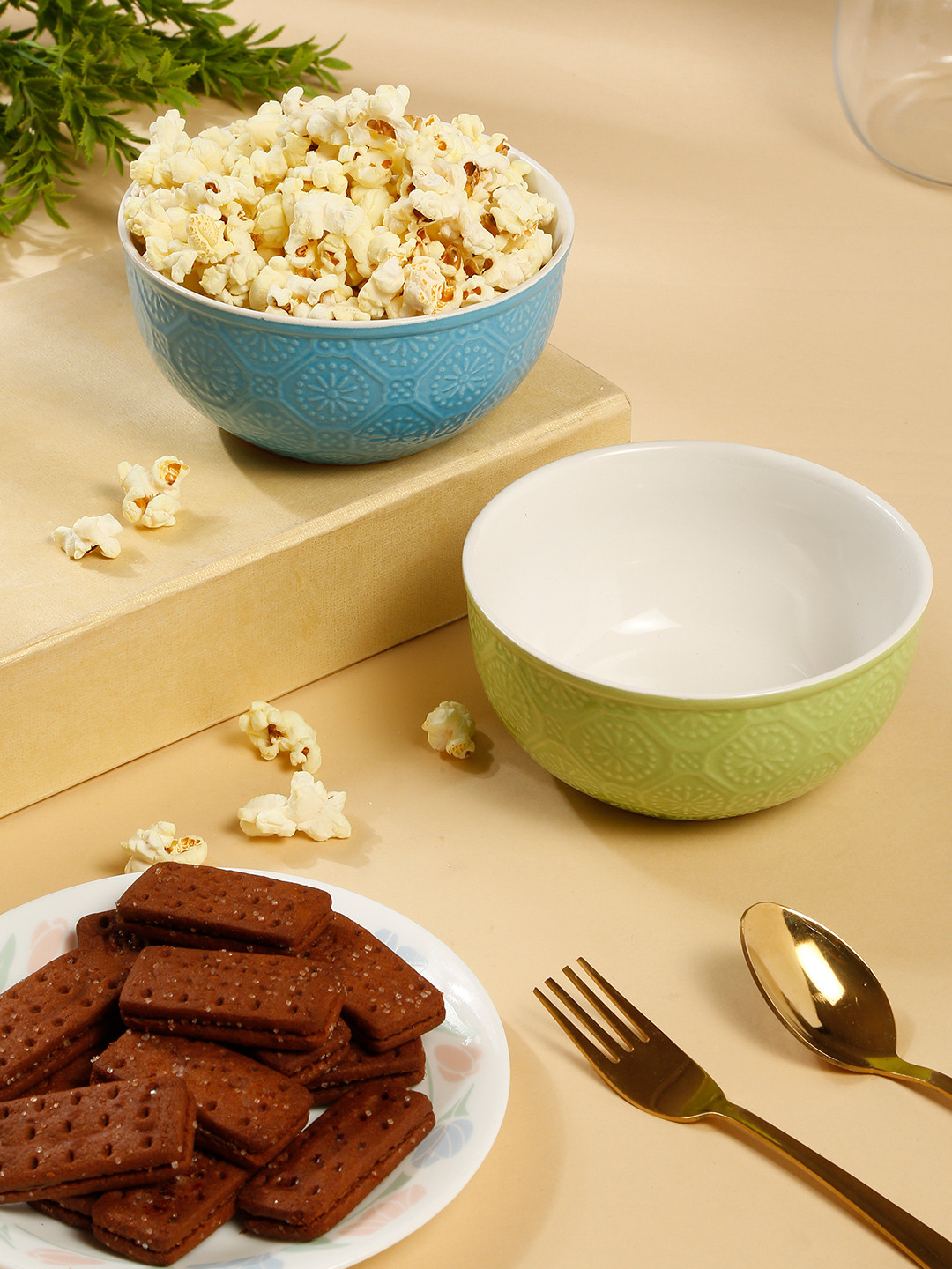 Arrabi 2 Pcs Blue & Green Texture Serving Bowl Set