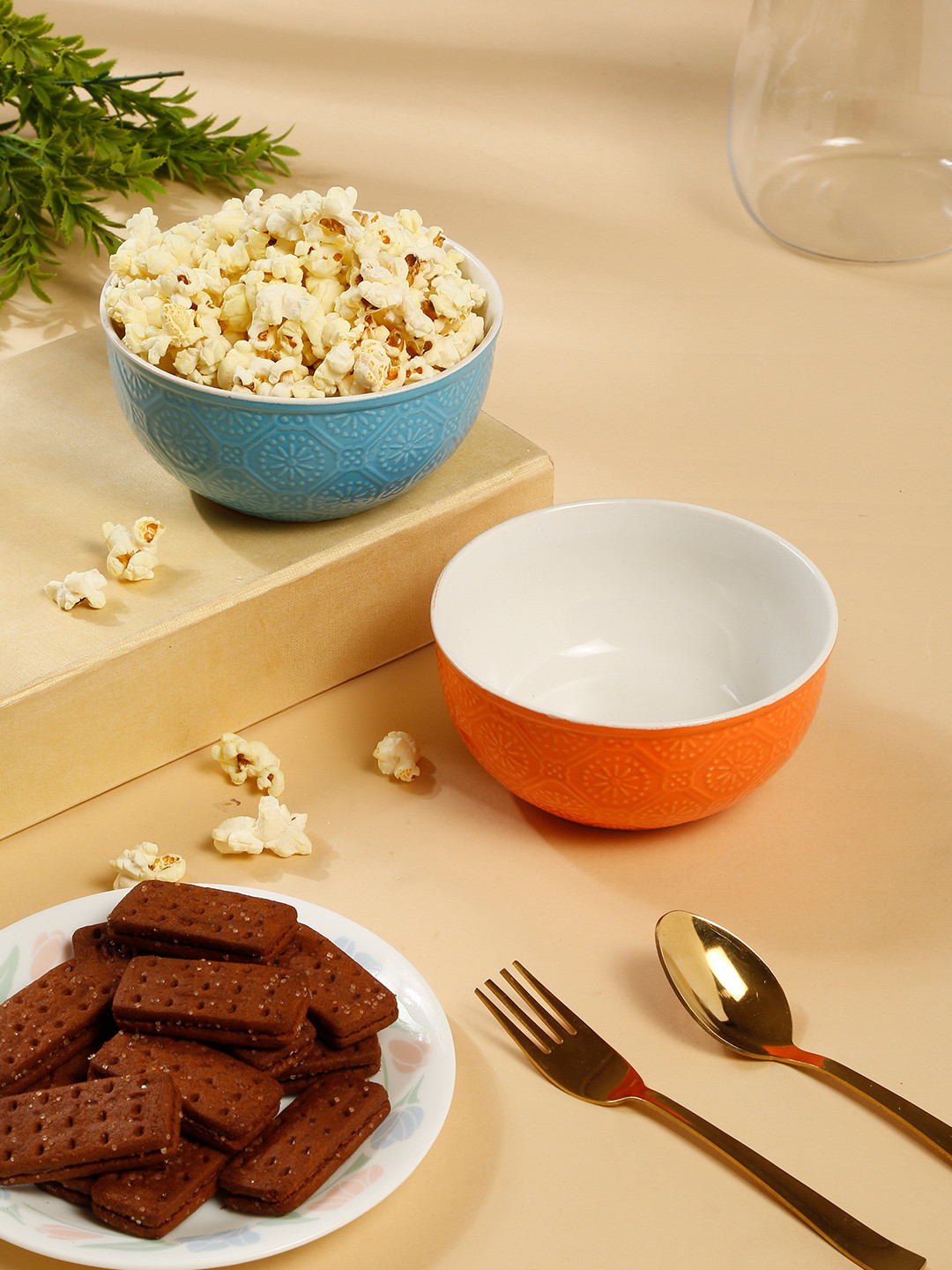 Arrabi 2 Pcs Blue & Orange Texture Serving Bowl Set