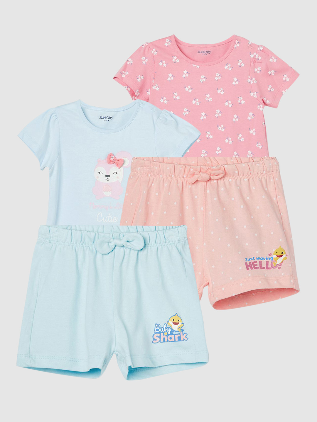 Juniors by Lifestyle Girls 4-Pcs Babyshark Printed Tshirt & Shorts
