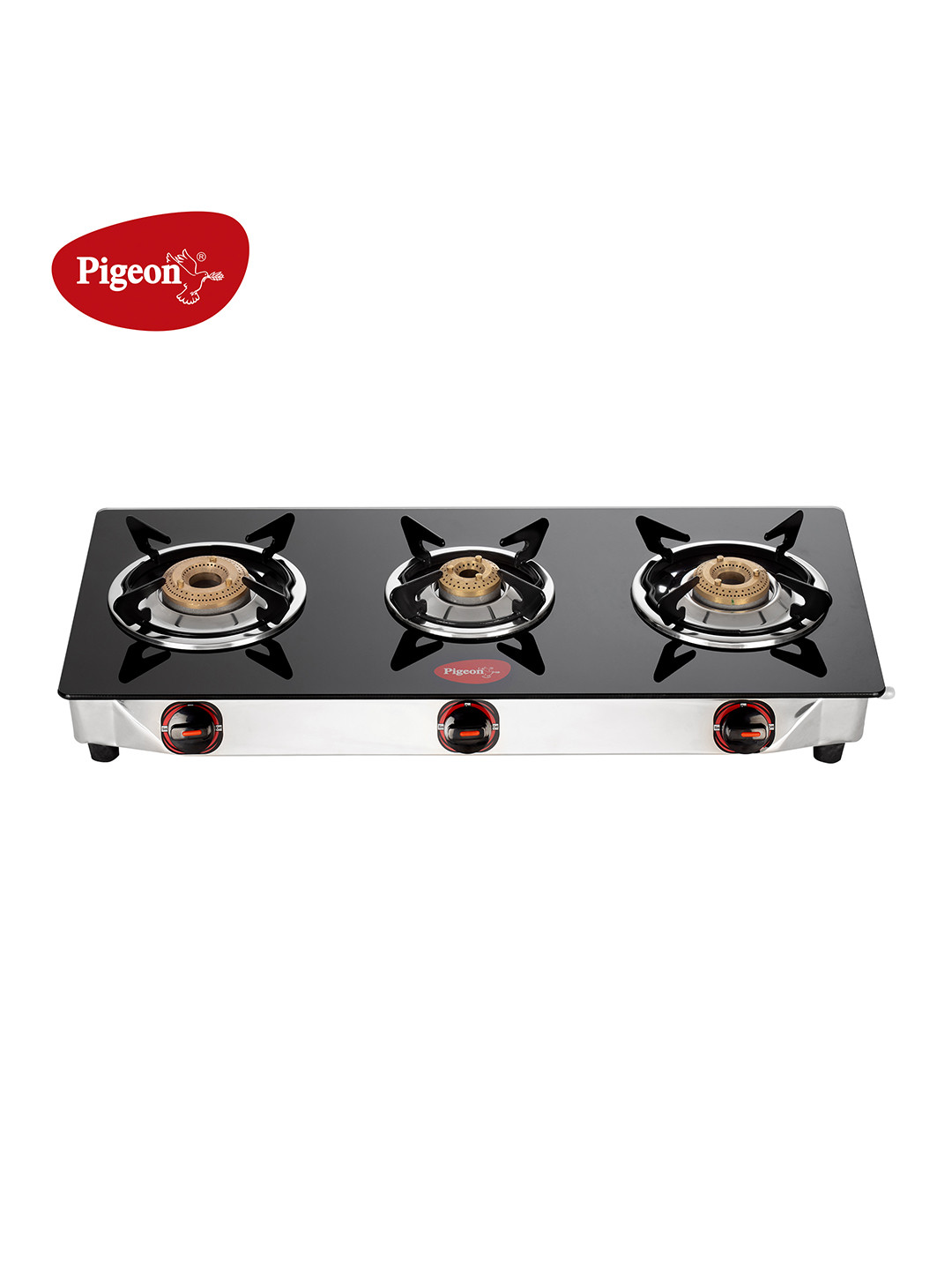 Pigeon Black Glasstop 3 Burner Manual Gas Stove