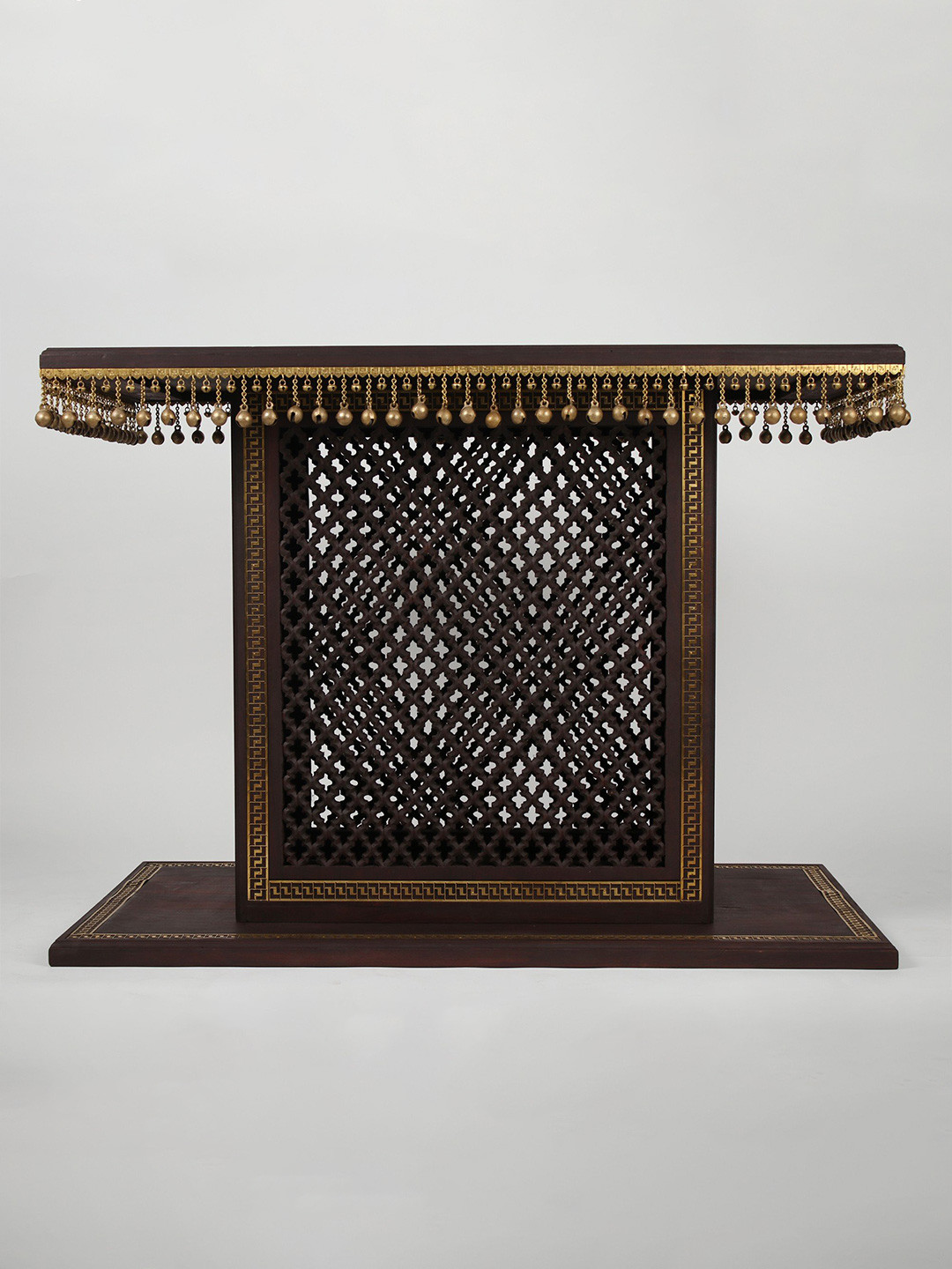 Exotic India Chowki with Dangling Ghungroos Black Wood Natural Living Room Medium Showpiece - 35 Inches