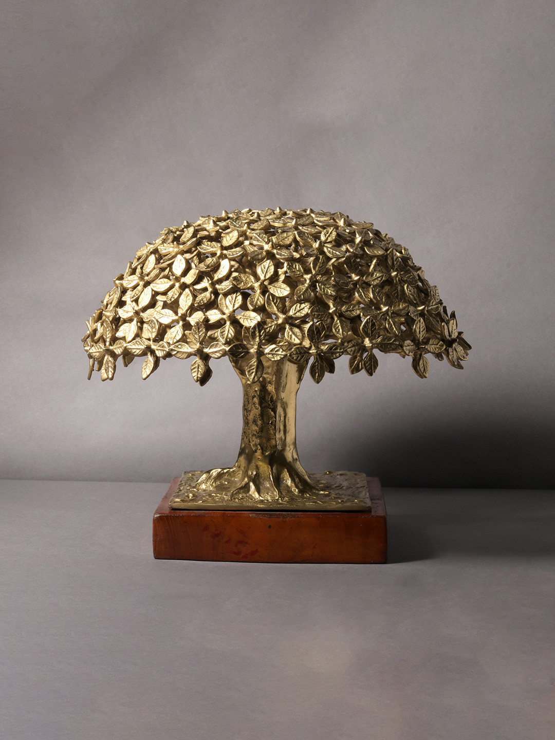 Exotic India Tree Of Life Gold Brass Metallic Living Room Hand Made Medium Showpiece - 10.5 Inches