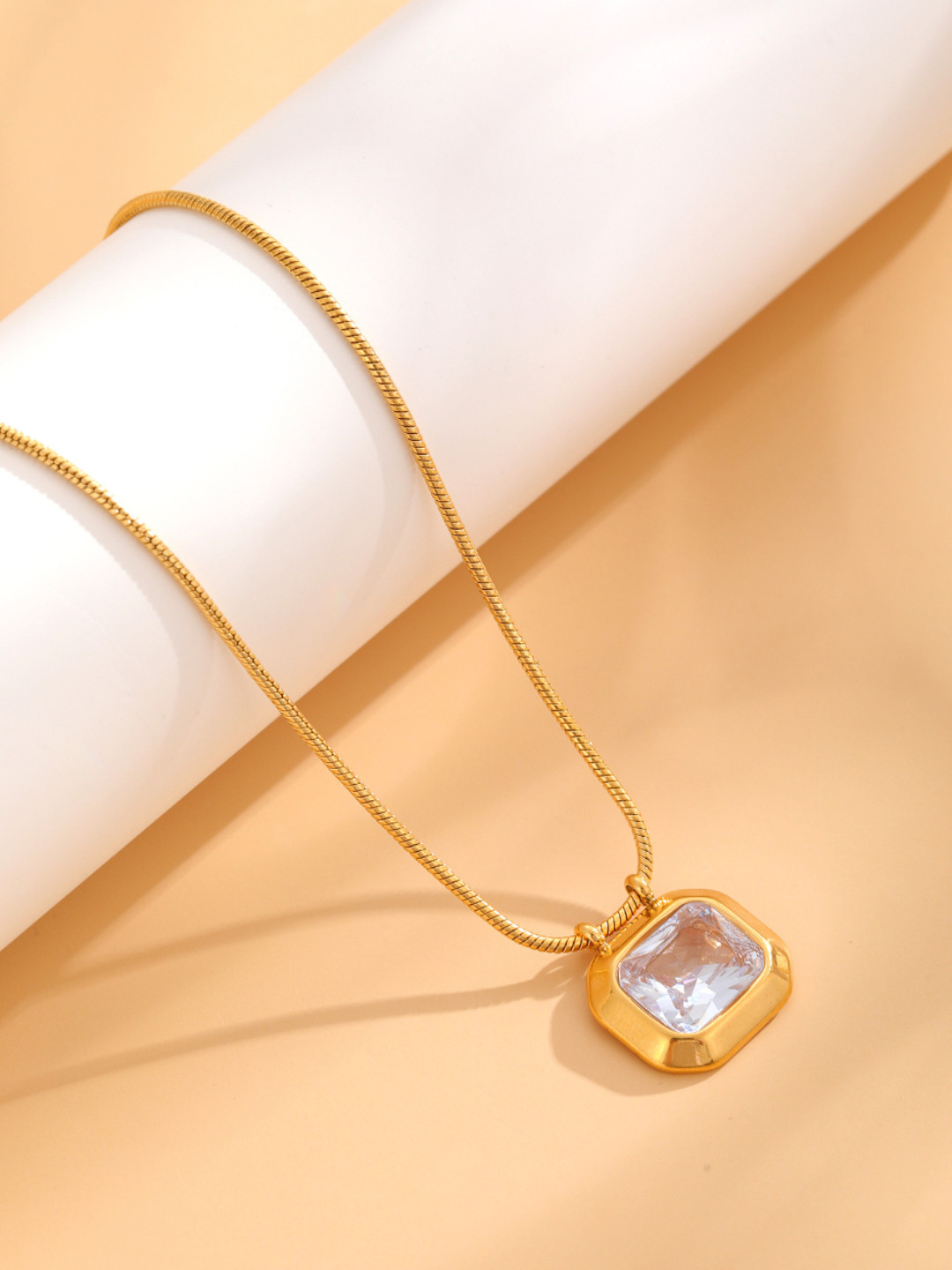 AQUASTREET 18K Gold Plated Waterproof Antitarnish White Zircon Pendant