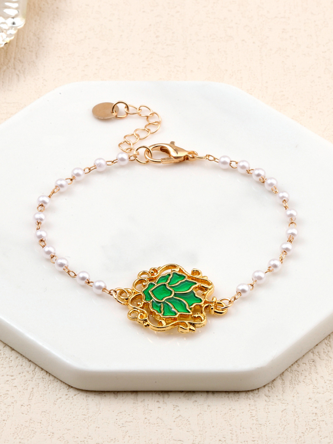 SALTY Gold-Plated Beaded Serenity Lotus Link Bracelet