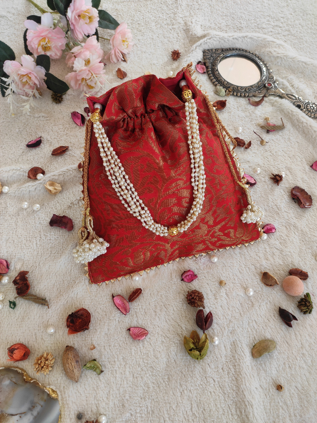 LABEL KANUPRIYA Woven Design Banarasi Potli Clutch