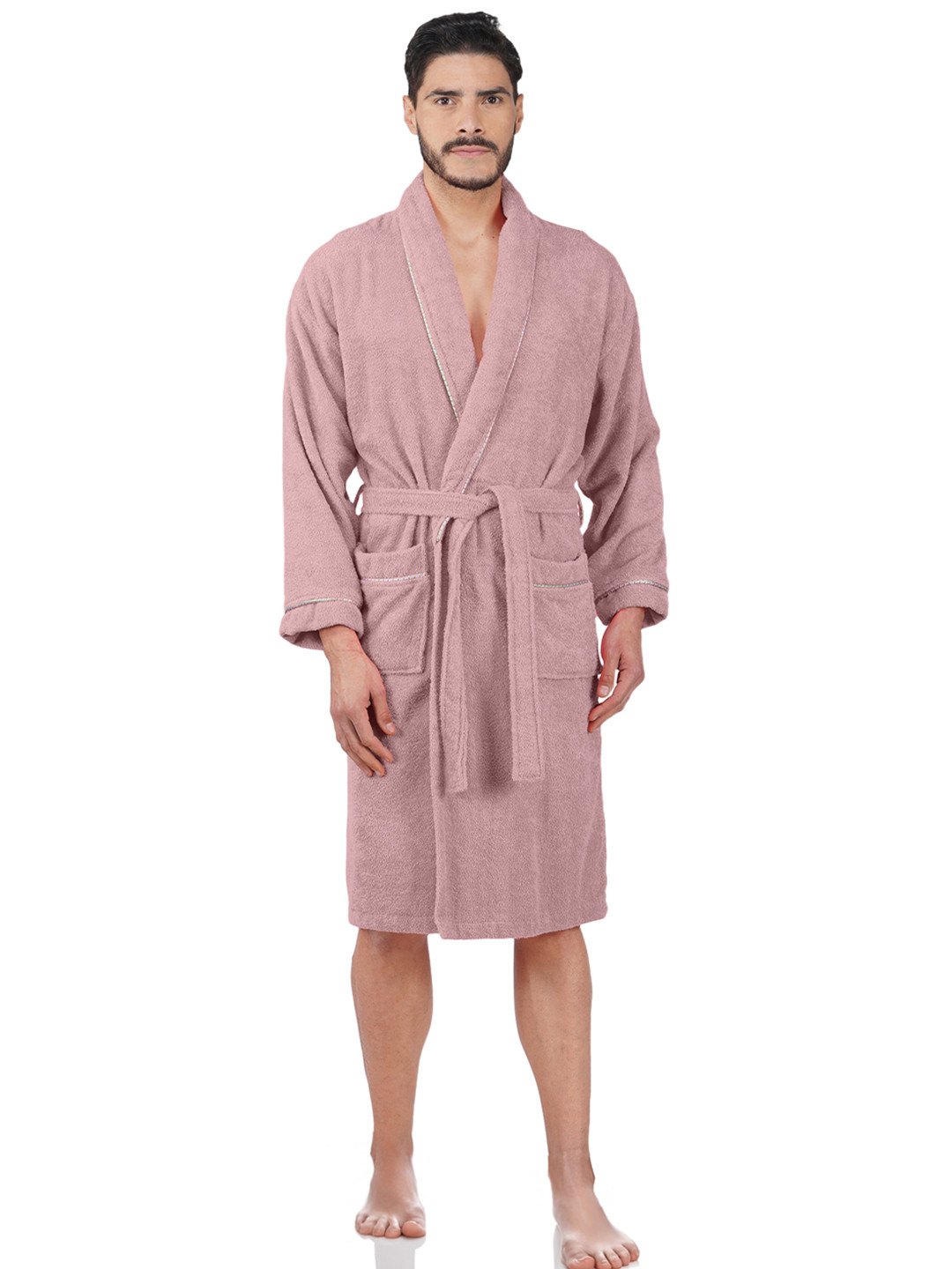 RANGOLI Sunshine Purple Cotton Drawstring Knee Length Bath Robe with Pair Slipper-XL