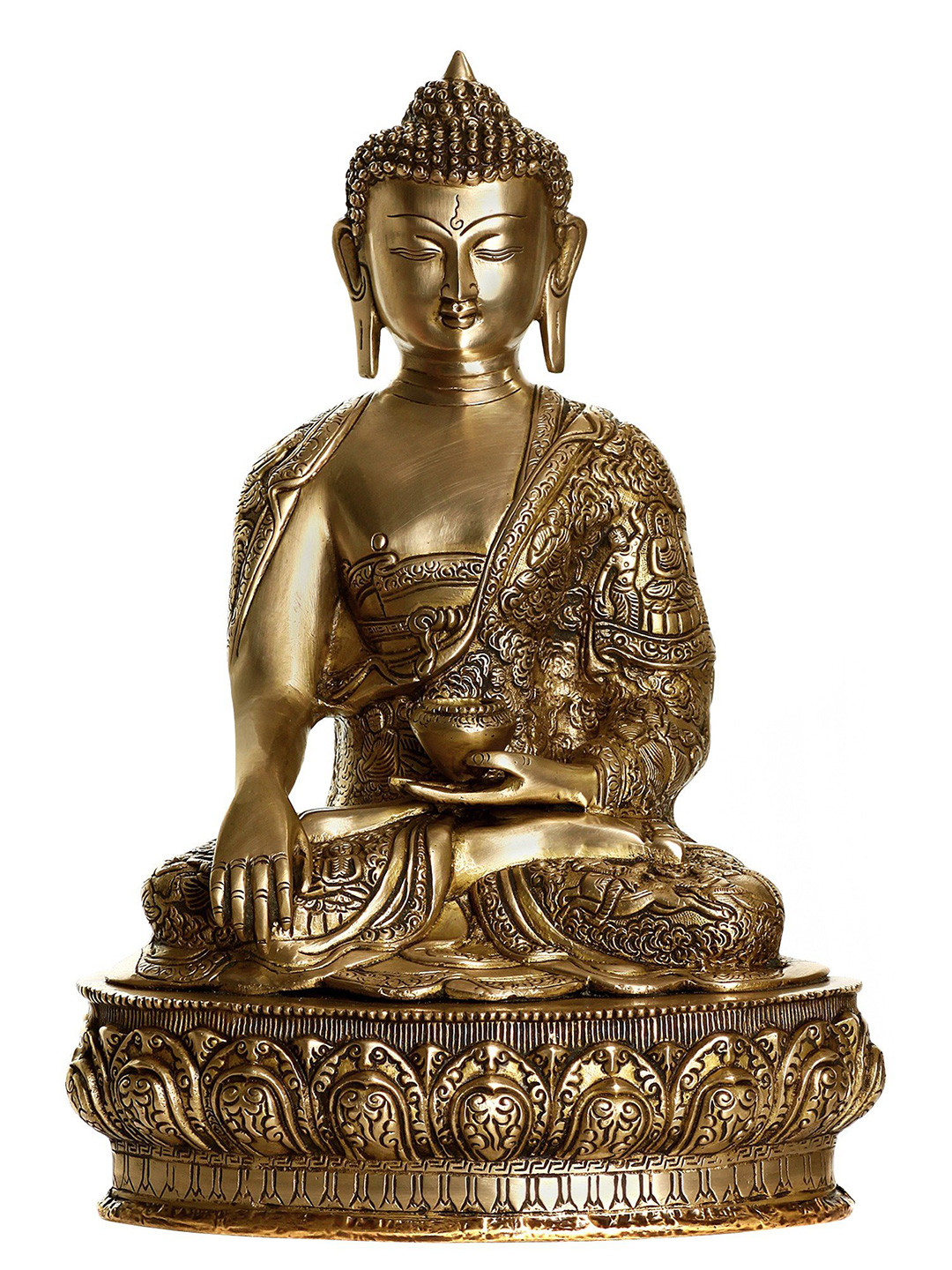 Exotic India Lord Buddha Gold Brass Metallic Garden Hand Made Medium Showpiece - 7.5 Inches