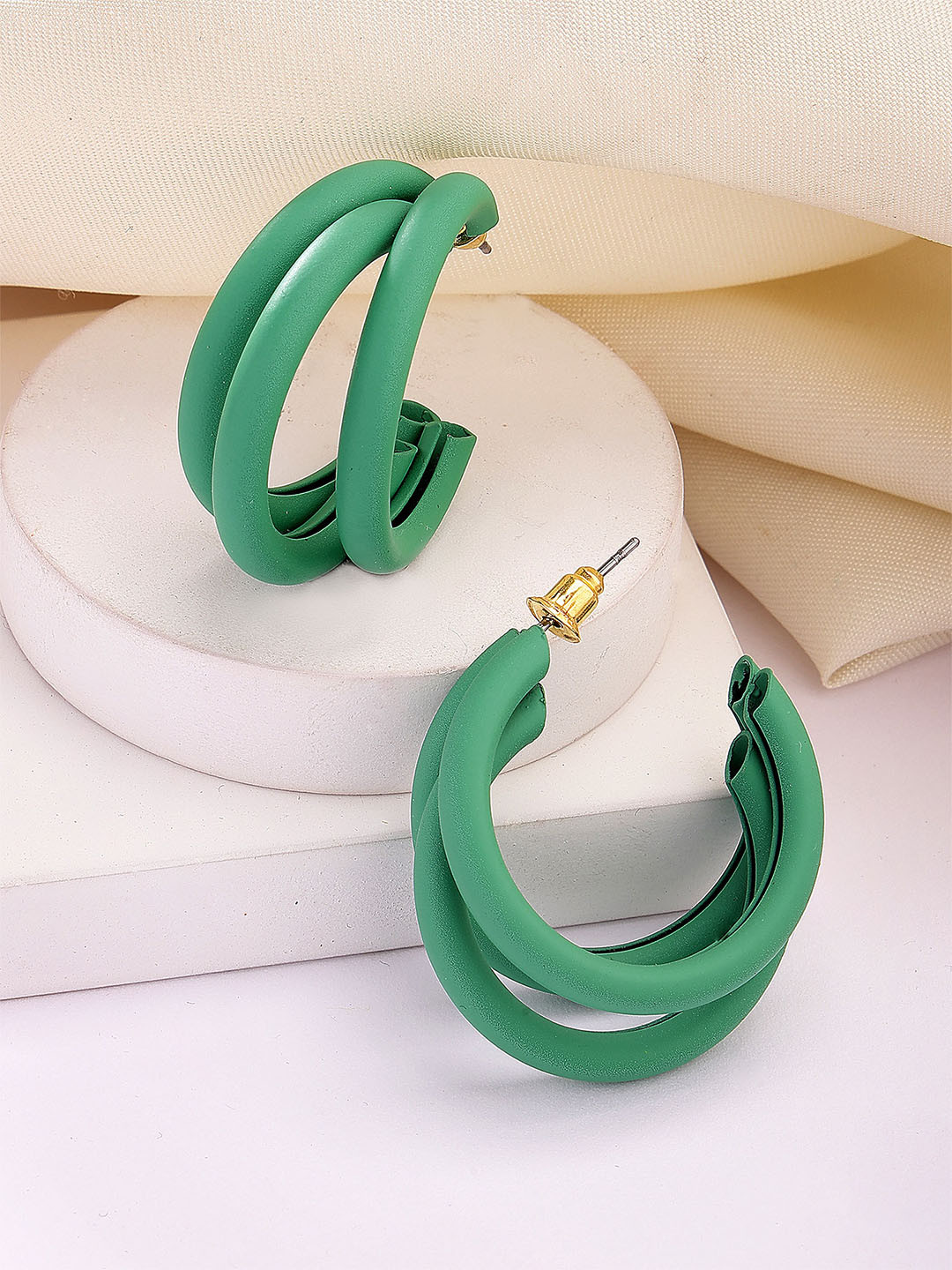 Bohey by KARATCART Gold Plated Contemporary Matte Finish Half Hoop Earrings