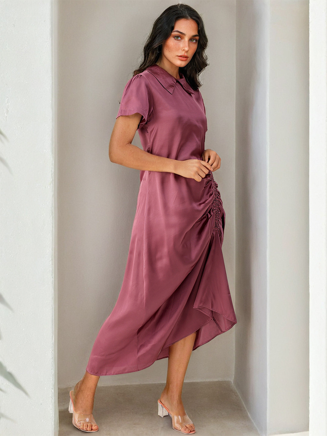 Freehand by The Indian Garage Co Satin Ruched Maxi Dress