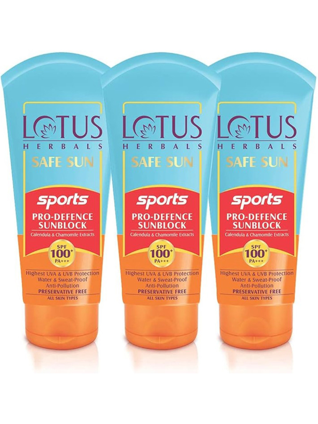 Lotus Herbals Safe Sun Set Of 3 Sports Pro-Defence Sunblock SPF 100 Sunscreen - 40g Each