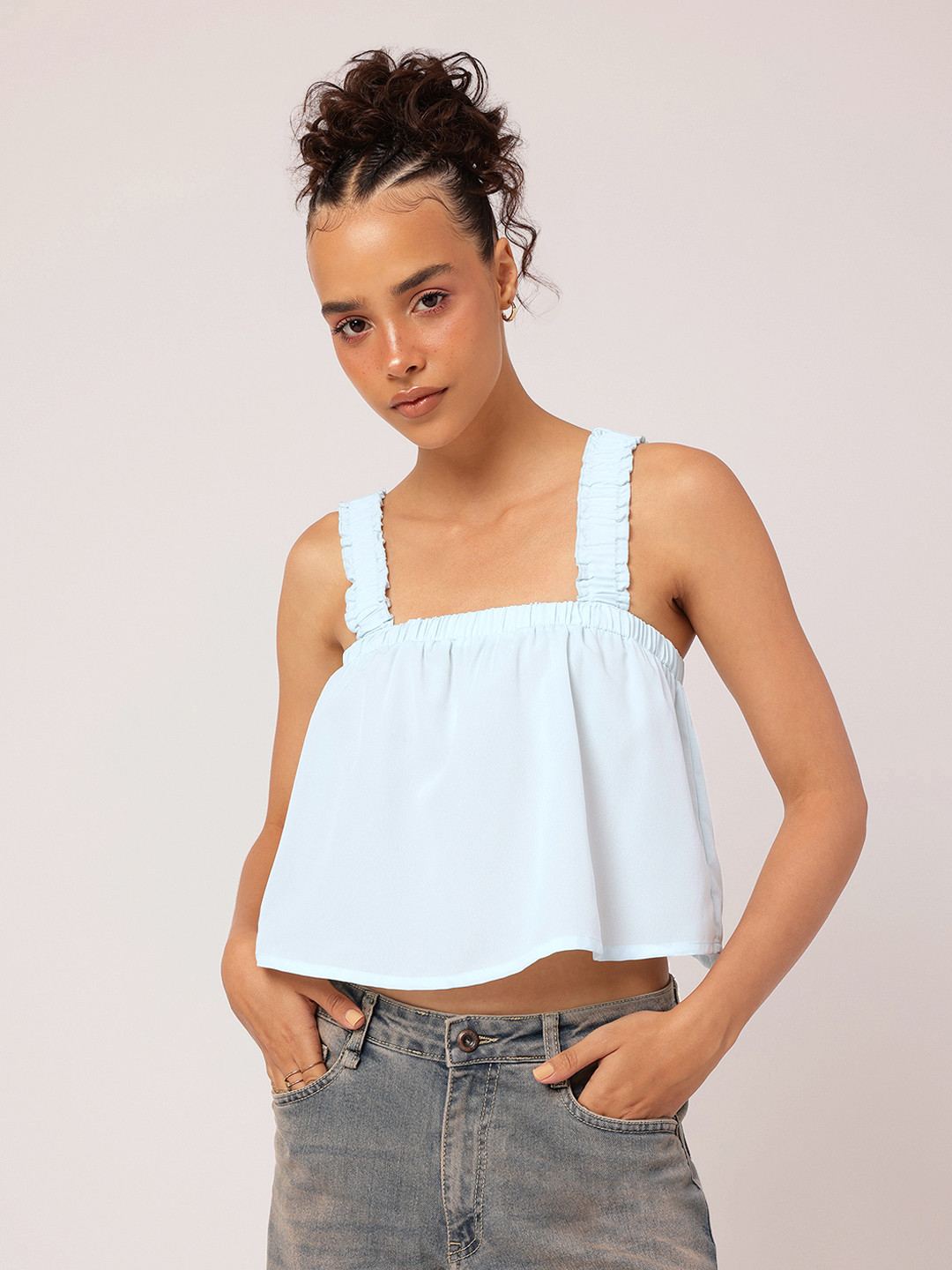 DressBerry Flare Fusion Ruched Strap Crop Top