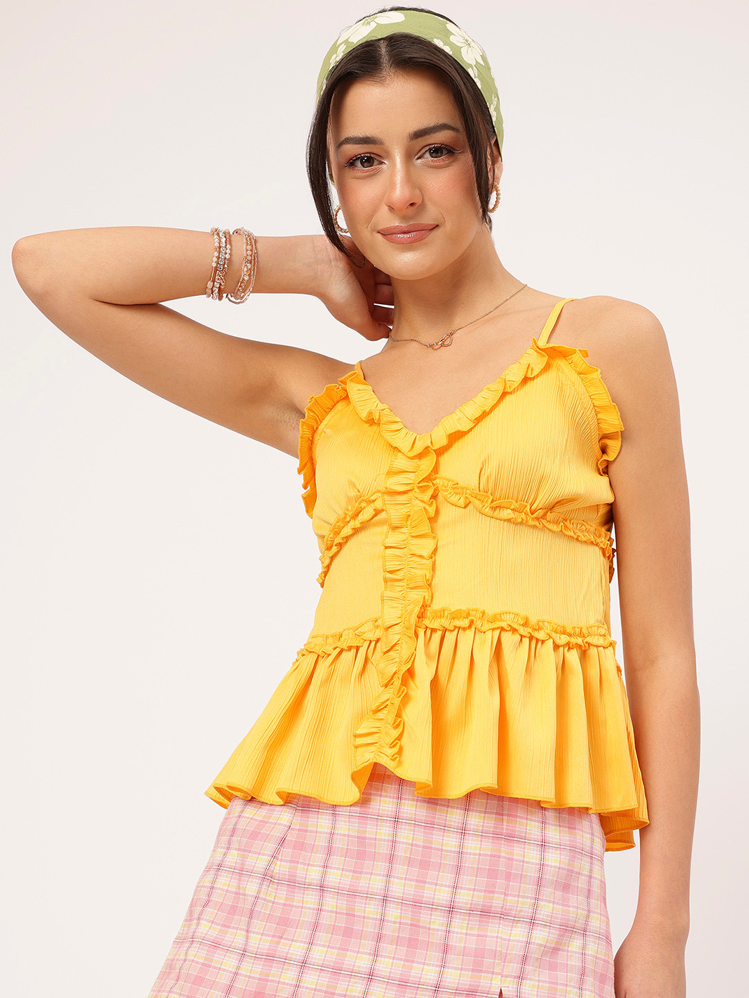 DressBerry Ruffle Crinkled Strappy Top