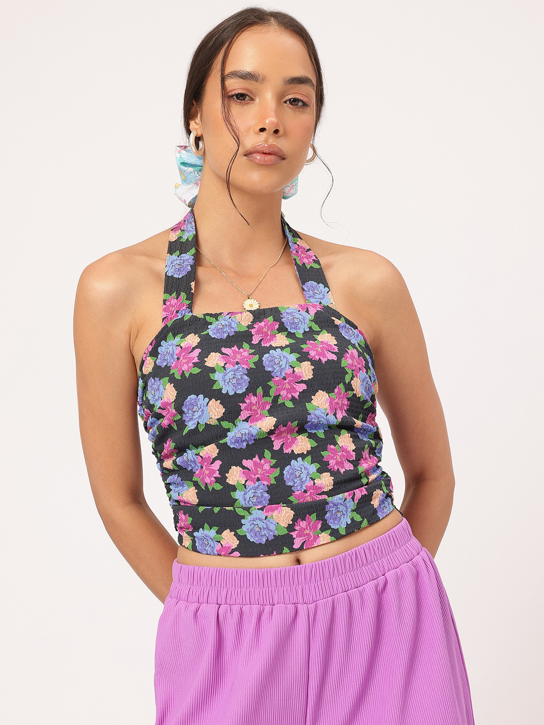 DressBerry Floral Halter Crop Top