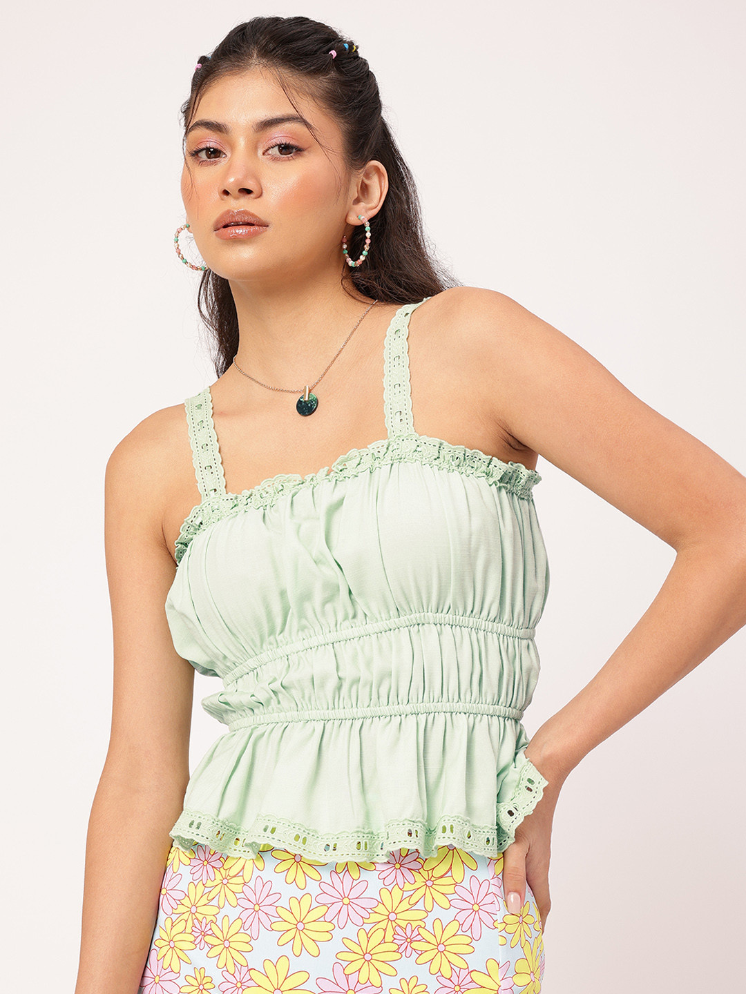 DressBerry Schiffli Lace Cinched Waist Top