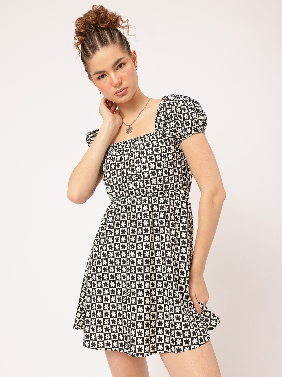DressBerry Fit & Flare Monochrome Mini Dress