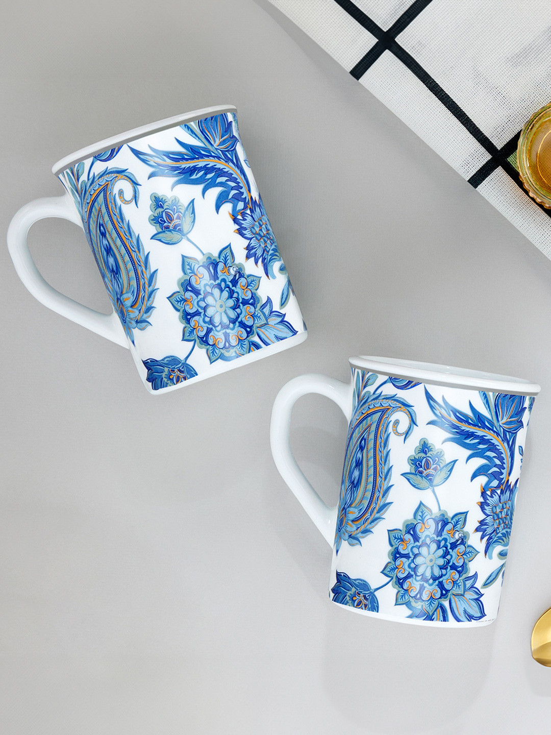 Larah by BOROSIL White-Crowned Parrot White Floral Opalware Microwave Safe 2 Piece Mugs-350ml