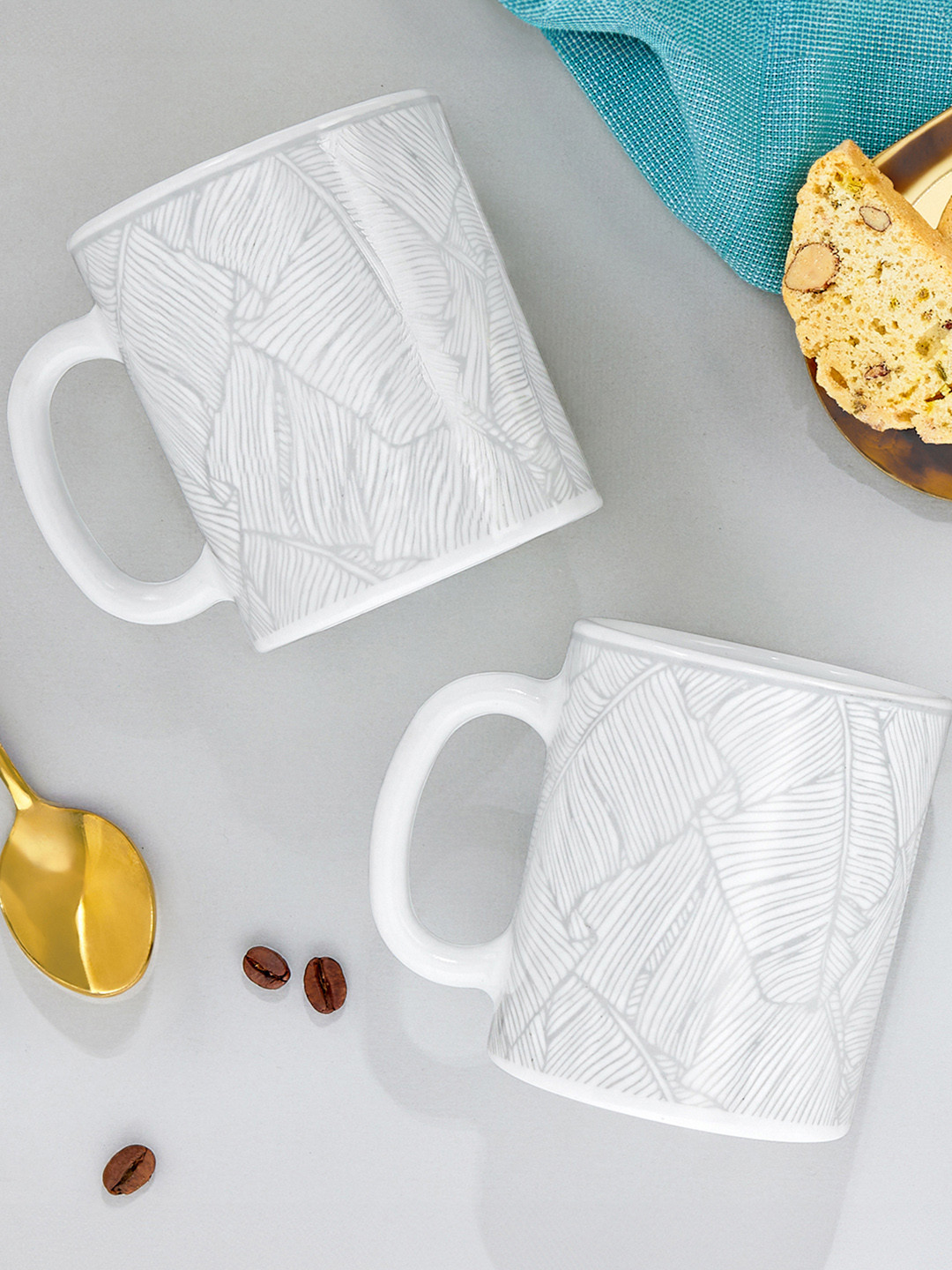 Larah by BOROSIL Zing White Abstract Opalware Microwave Safe 2 Piece Mugs-320ml