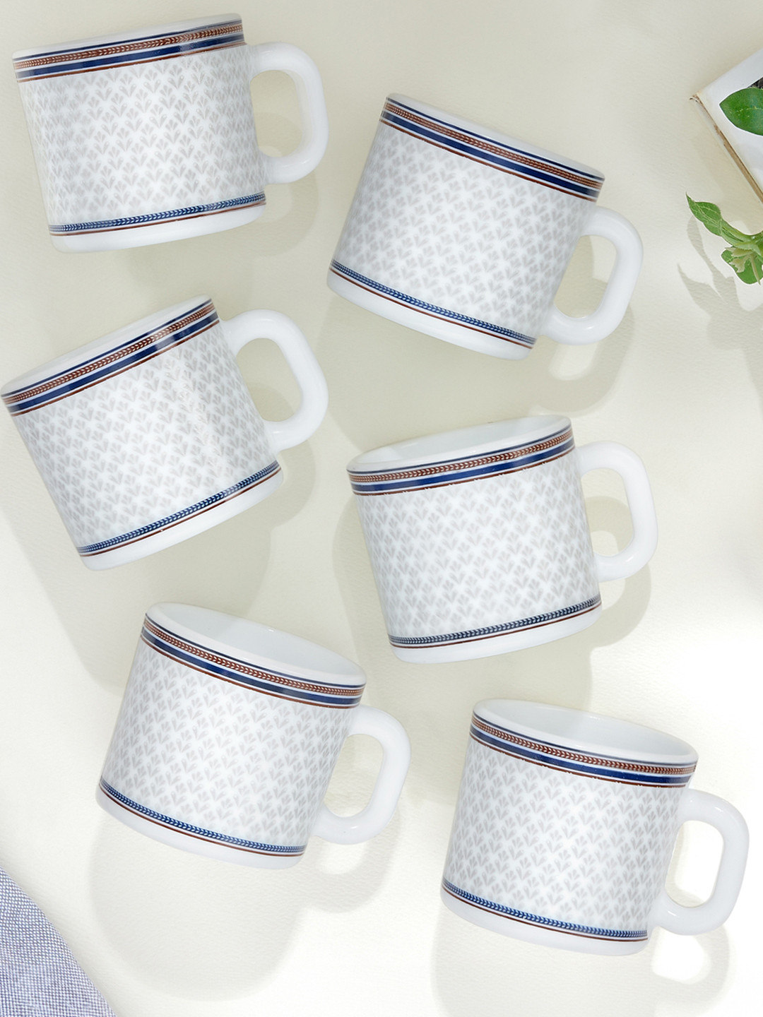 Larah by BOROSIL Personalised Gemini Zodiac White Floral Opalware Handmade 6 Piece Mugs-100ml